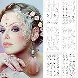 10 Sheets Tiny Small Ear Temporary Tattoos Stickers Flowers Butterfly Stars Moon Face Stickers Colorful Bohemia Ears Fingers Body Fake Tattoo Makeup Face Decorations for Halloween Carnival Festival