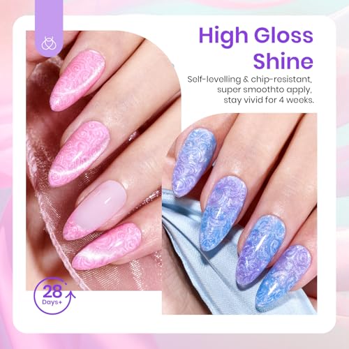 Image of Beetles Cat Eye Gel Nail Polish - 6 Colors Summer Shimmer Pearl Cat Eye Nail Polish Set with Magnet Rainbow Mermaid Swirl Shell Thread Yellow Pink Blue Purple Green DIY Manicure Gifts for Women