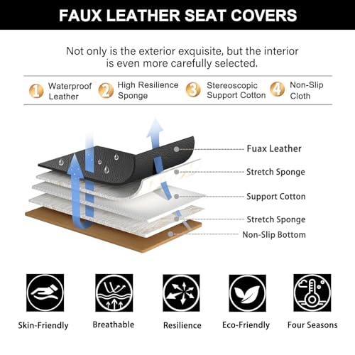 Image of Car Seat Covers for Honda HR-V 2016-2026 2027 Full Set Faux Leather | Waterproof Breathable Scratch Resistant 360 Wrap Airbag Compatible Easy Clean (5 Seats,Black & Grey)