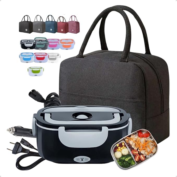 Marmita Elétrica Automotiva 12V 24V 127V 220V Bivolt Aquecedor E Com Bolsa Térmica - Ideal Para Veículo - Marmiteira Portátil E Refeições Quentes (Azul)