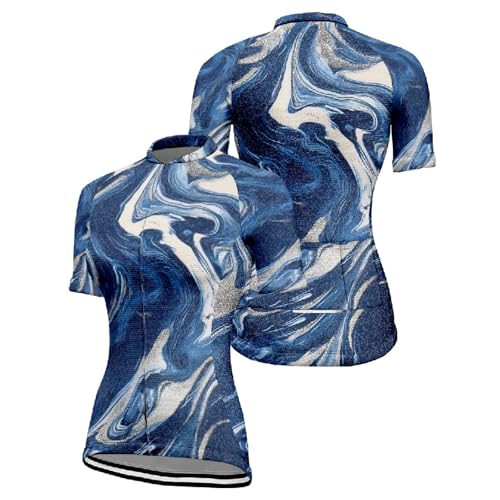 Hixingo 3D Maillot de Ciclismo para Mujer, Mujeres Ciclismo Jersey Manga, Corta Bicicletas Ropa Mountain Bike, Ourdoor Secado Rápido Transpirable MTB Camisa (Mármol 8,3XL)