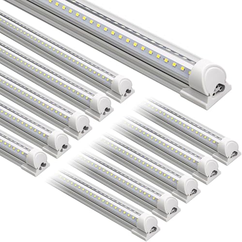 Barrina LED Shop Lights 8FT 72W 10000LM 6500K Super Bright White T8 LED Garage Lights V Shape Clear Cover High Output Tube Linkable 8 Foot Strip Light for Workshop Warehouse with Plug 10 Packs