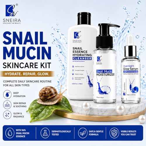 Image of Snail Mucin Skincare Kit - Face Cleanser, Snail Mucin Glow Serum & Moisturizer Combo | Korean Skin Care Routine for Glowing Skin | Hydrating Daily Face Care Set for Men & Women | All Skin Types