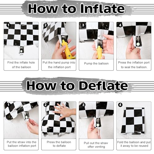 Image of 3rd Birthday Number Balloons for Boys, 40 Inch Checkered Racing Foil 3 Balloons, Self Inflating Helium Black and White Big Number 3 Balloon for Kids Birthday Race Car Flag Party Decoration Supplies