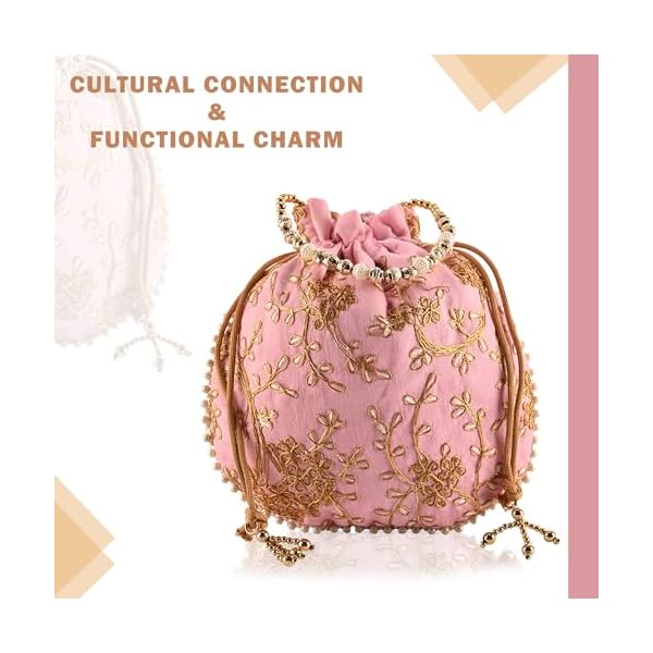 Kuber Industries Potli | Jute Handbags for women | Embroidered Women Potli Bag | Traditional Indian Potli Bags | Drawstring Bags for Wedding | Pack of 5 | Multicolor - Image 8