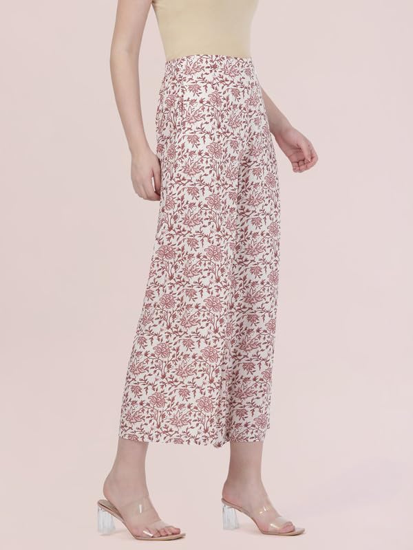 Image of GO COLORS Soft Viscose Printed Palazzo Full Length for Women| Breathable, Mid Rise, White