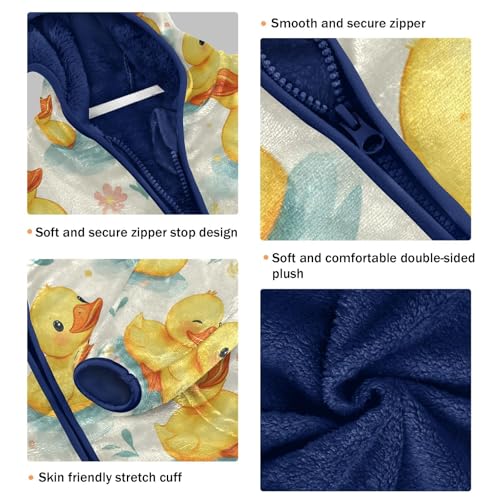 Duck Pattern with Flowers Toddler Fleece Jacket Girl Boys Hooded Fleece Jacket Coat Warm Outwear Zip-up 3-10T3