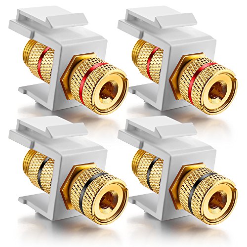 White Keystone Banana Jacks with Black & Red Rings Binding Post Audio Speaker (2-Pair/4 Pcs)