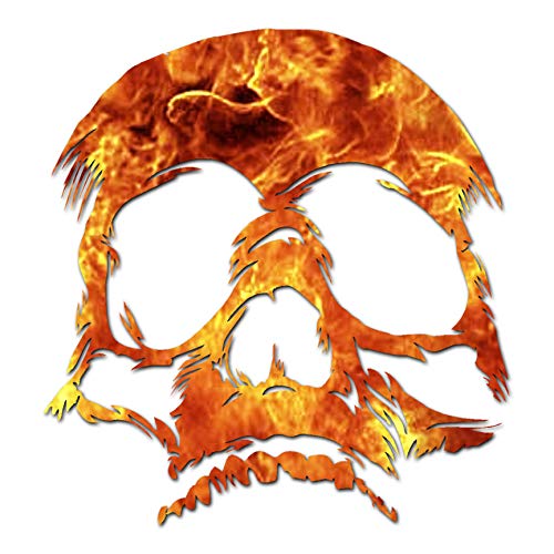 Image of Skull Bones Skeleton - Vinyl Decal Sticker - 5.75 inch x 6.25 inch - Orange Flames