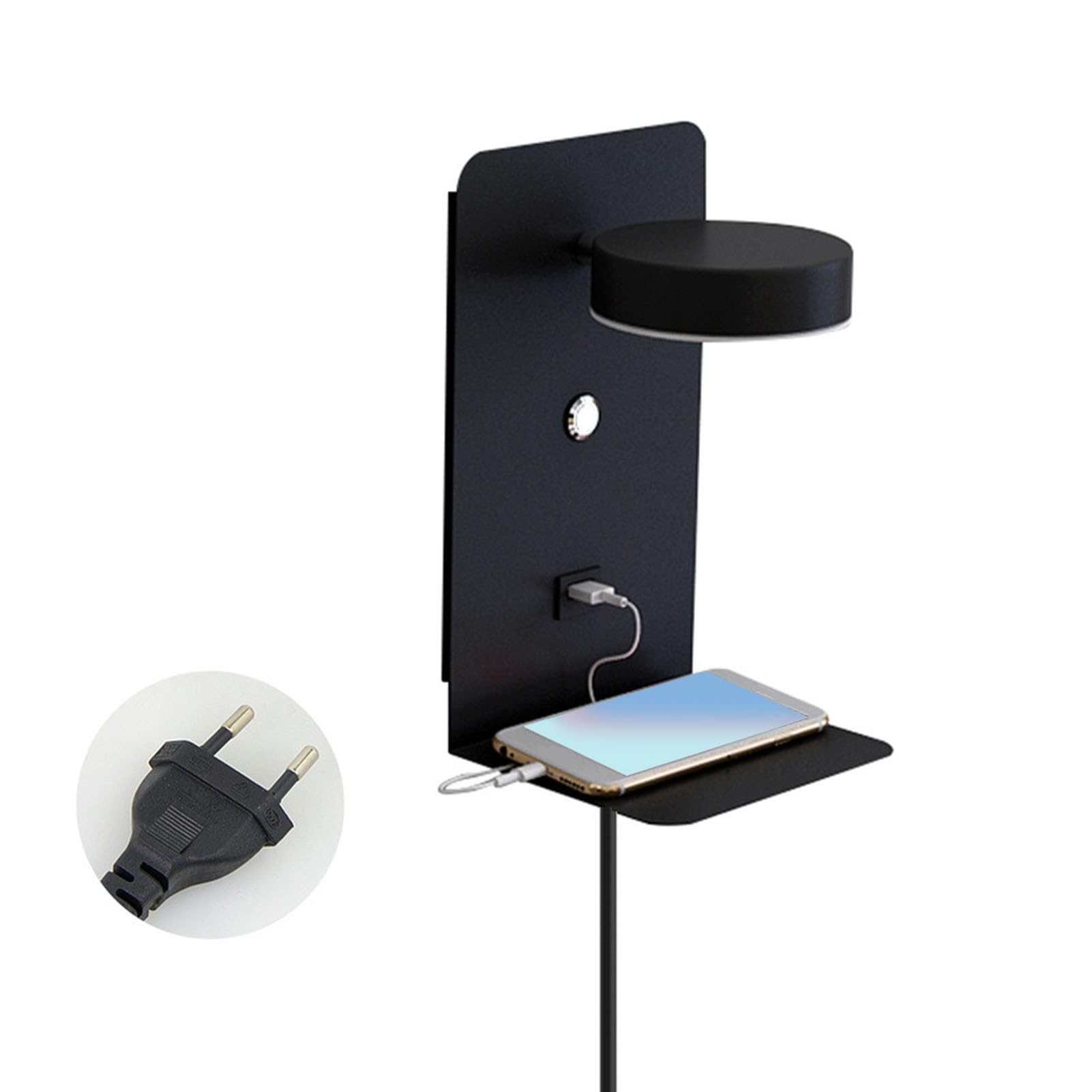 Luz de Pared LED Enchufable, Cabezal de Lámpara Giratorio de 350 Grados con Puerto de Carga USB 12W SMD 2835LED para Luz Nocturna de Dormitorio