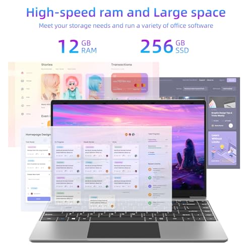 Image of jumper Laptop 14 Inch, 12GB RAM 256GB SSD, Laptop Computer with Celeron N4100 CPU, FHD 1920x1080 Display, 35.52WH Battery, 2.4G+5G WiFi, BT4.0, 2 Speakers, Portable Student Laptops.