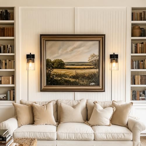 Image of Set of 2 Plug in Black Seeded Glass Wall Sconces, Dimmable Farmhouse Bathroom Wall Mount Light, Vanity Lighting Fixtures,Indoor Metal Wall Lamp for Living Room Bedroom Kitchen Hallway