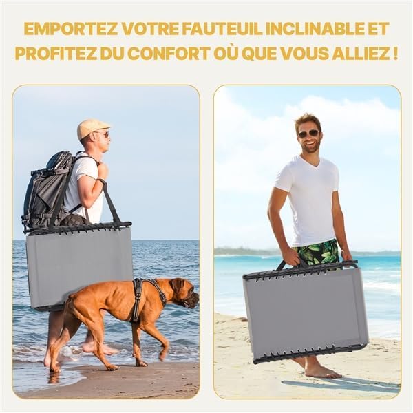 Yaheetech Chaise Longue Pliante Bain de Soleil Transat Jardin Exterieur 189x57x38 cm Dossier Inclinable 5 Positions Lit de Camping pour Plage Piscine Terrasse Relax Détente en Plein Air Gris