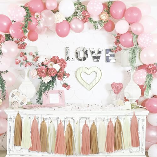 Image of Boho Tassel Garland for Bridal Shower Baby Shower Decorations, 15pcs | Blush Pink Tassel Garland Party Decor for Brithday Decorations, Cream Khaki and Blush Pink