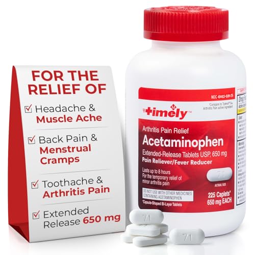 TIME-Cap Labs 225 Caplets Extended Release Acetaminophen 650mg - Pain Reliever & Fever Reducer for Adults Helps with Headaches Backaches Muscle Pain Toothaches & Menstrual Cramps