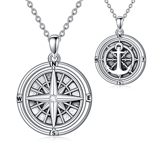 Rotating Compass Nautical S925 Sterling Silver Necklace - Inspirational Graduation and Retirement Gift for Women, Travel or Long Distance Jewelry