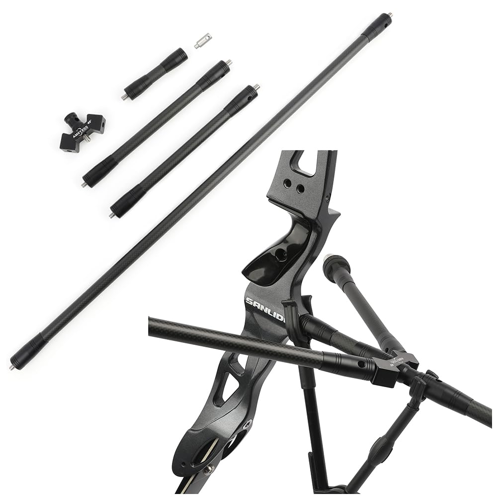 FQH 3K Carbon Balance Bar Stabilizer Set - Archery Damper for Recurve Bow & Compound Bow Hunting (Black 30in 45°)