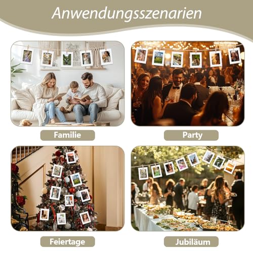 40 Stück Fotogirlande, Fotoleine mit Klammern, Papier Bilderrahmen 10 X 15 cm Weiß mit 40 Stücke Clips und 4 Stücke Hanf Seile Fotos Aufhängen für DIY Dekoration bei Geburtstag Hochzeit Party