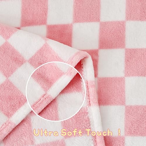 Image of Yurhap Checkered Baby Blanket for Girls Pink Fleece Baby Blankets for Girls Boys, Warmer Comfort Lightweight Bed Blanket for Toddlers Infants or Newborn, 30''x40'', Pink