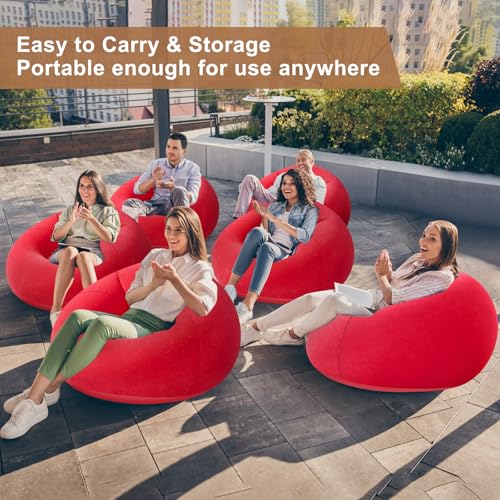 Image of Realspring 9 Pcs Inflatable Bean Bag Chair, Air Pump,Red