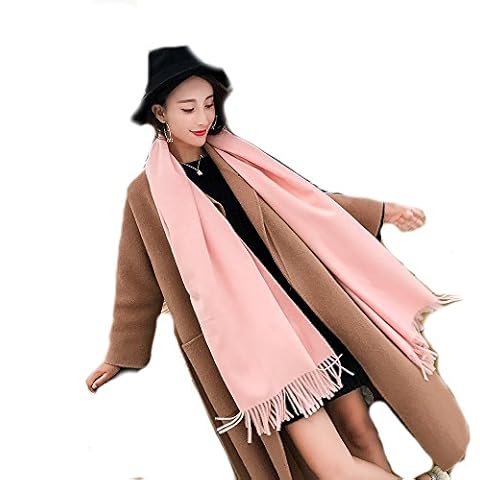 Unisex Solid Color Extra Thick Cashmere Feel Scarf Stole Shawls With Tassels(Pale Pink) Cover
