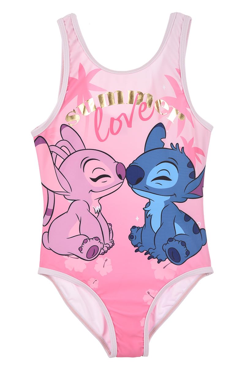 Disney Stitch Bañador para Niña, Diseño Stitch y Angel Bañador de Una Pieza, Bañador de Natación Infantil, Tallas 6 a 12 Años