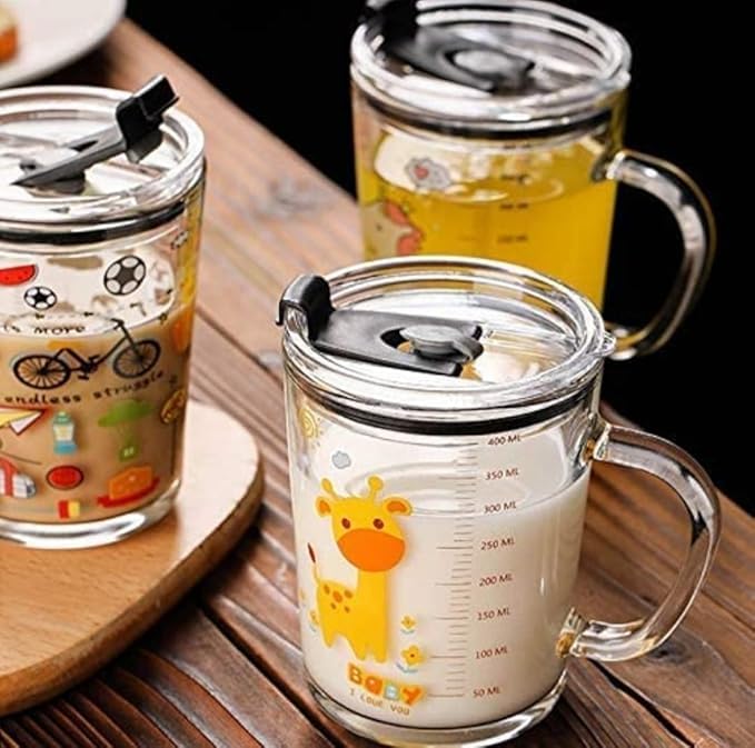 Image of Reusable Glass Coffee Sipper Mugs with Lid & Straw Pack of 1, 350ml Multipurpose Drinking Glasses Tumbler with Leather Sleeve Cup for Juice Smoothies Iced Tea Home & Travel (Printed Sipper)