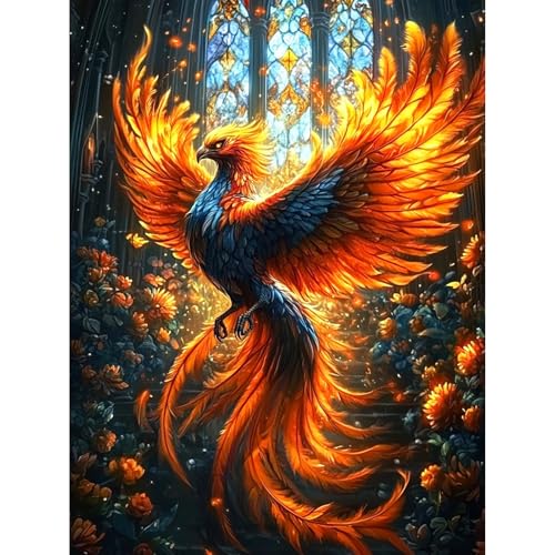 KEYIFA Fénix Pintar por Numeros Adultos, Paint by Number Kits con Pinceles y Pigmento Acrílico, DIY Animales Pintura al óleo Colorear Lienzo Manualidades, Decoración del Hogar 30x40cm