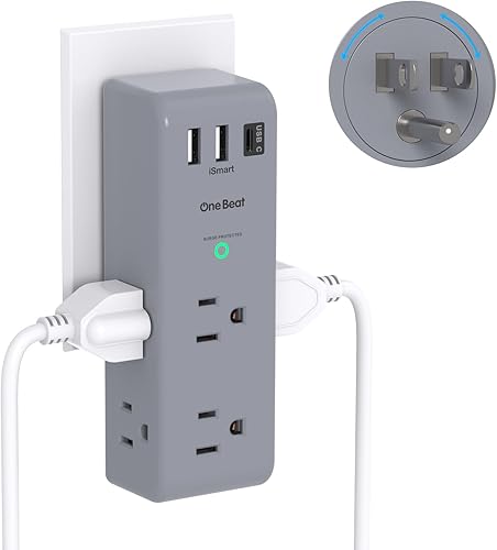 Miniatura 85 de Extensor de salida protector de sobretensiones con enchufe giratorio, 6 tomas de corriente alterna con 3 puertos USB (1 USB C), 1800 J, regleta Negro
