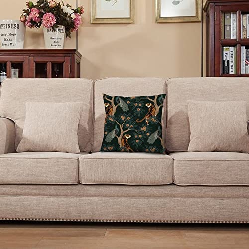 Opahxa5 Tiger And Peacock Throw Pillow Case Square Cozy Pillow Cover Home Decor For Living Room Sofa Car Cushion Cover 18 X 18 18 X 18-Inch #TOP7