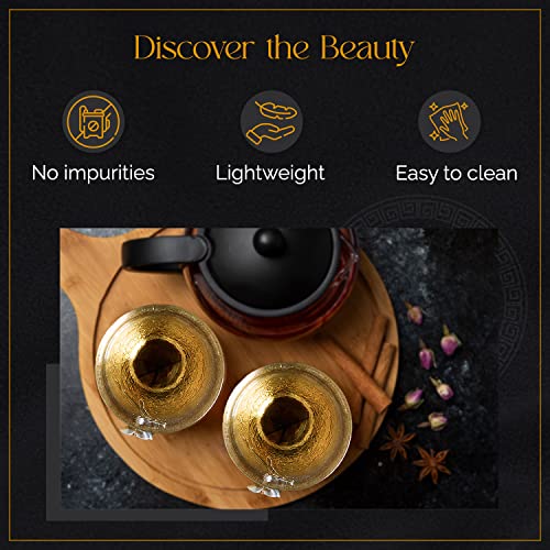 Zenation Japanese Hammered Glass Exquisite -Set Of 2 Tea Cups/Sake Cups, With Tin And Copper Plum Blossom Decoration-A #TOP4