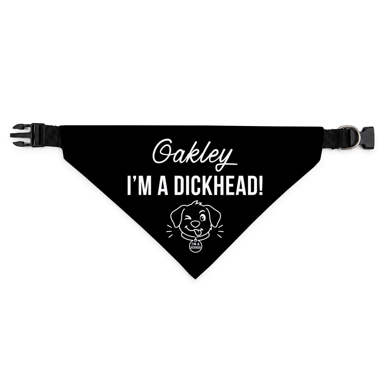 Personalised Dog Bandana | Custom Dog Scarf - I'm A Dickhead - Reactive Nervous Dog Warning Neckerchief | Funny Dog Lead Sign | DHEAD (Black, Small – Approx. 15cm x 9.5cm)