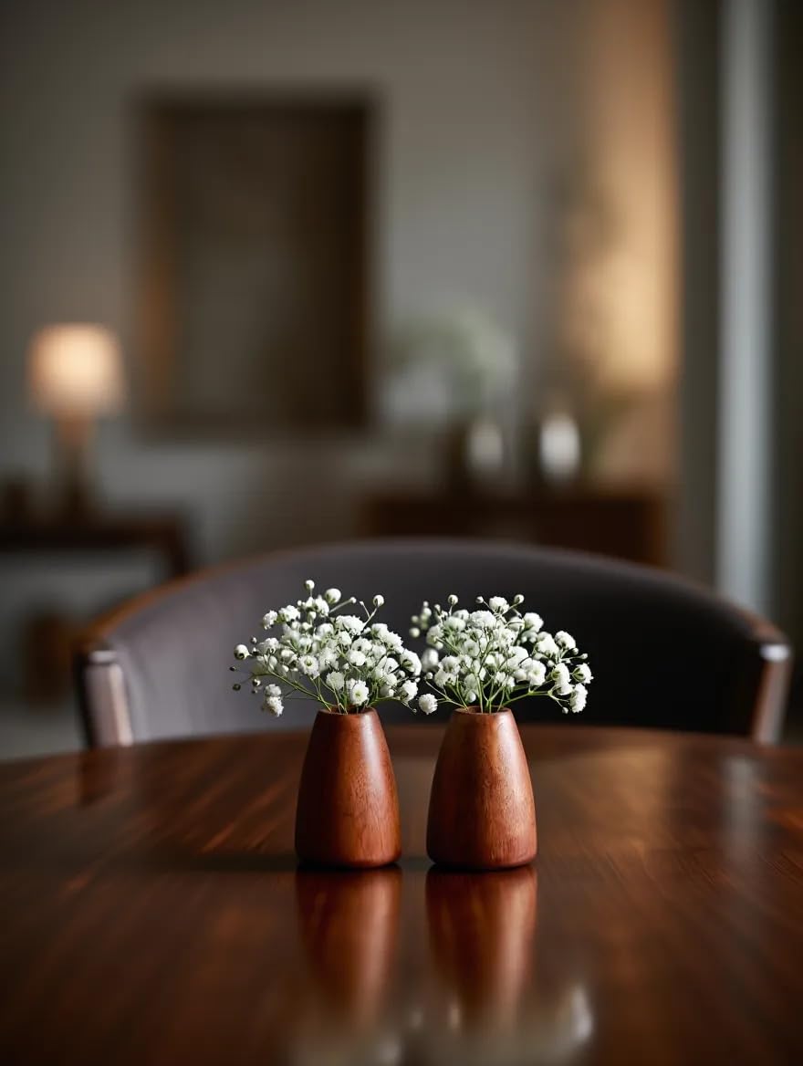Modern Wooden Bud Vase Set, Handcrafted Solid Wood, Brown Decorative Mini Vases for Table Centerpiece, Living Room Decor, Set of 2-image-16