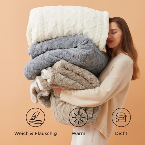 BEDSURE Kuscheldecke Decke Sofa Strickdecke - Wohndecken kuscheldecken 150x200, Sofadecke Doppelgesicht Extra Weich, Flauschig Wohnzimmer, Wolldecke Grau, Couchdecke Sofa überwurfdecke