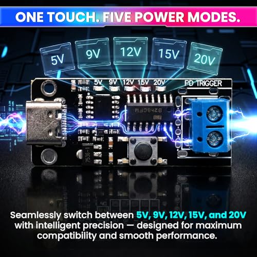 Image of USB Type-C Trigger Module 100W 5A with LED Voltage Indicator | Adjustable 5V 9V 12V 15V 20V Output Testing Unit | DIY Power Supply Tester Board for Electronics Projects