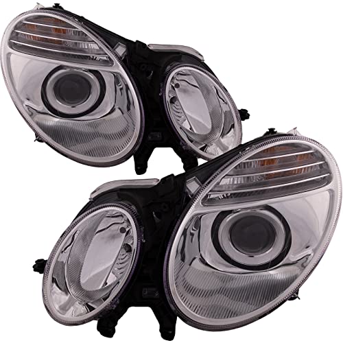 HEADLIGHTSDEPOT Chrome Housing Halogen Headlights Compatible with Mercedes-Benz E-Class E280 E320 E350 Includes Left Driver and Right Passenger Side Headlamps