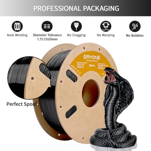 Image of ERYONE Silk PLA Filament for 3D Printer 1.75mm + /- 0.03mm, Shiny Filament 1kg (2.1lbs) /Spool, Black