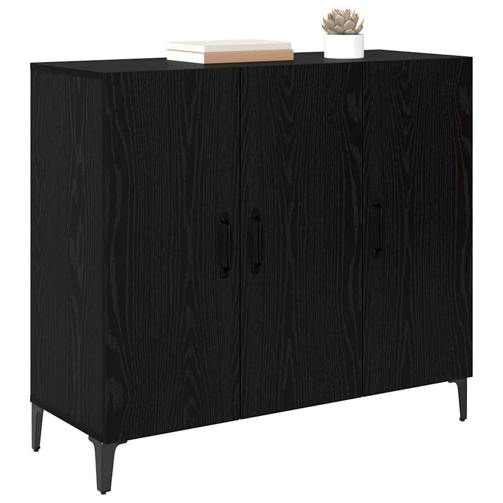 Meuble de Rangement avec 3 Portes Buffet Chêne Noir 34 x 90 x 80 cm Bois d'ingénierie Armoire Latérale Placard de Salle à Manger pour Cuisine, Salon, Chambre