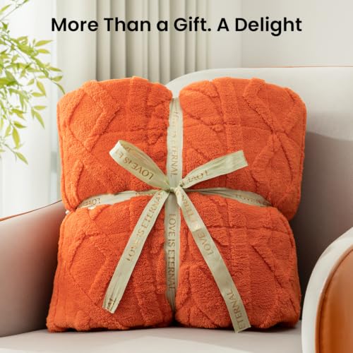 Image of Drewin Weighted Blanket 15lbs for Adults Deep Sleep and Relax,Orange | Soft Jacquard Sherpa Heavy Blankets 48 inch x 72 inch with Glass Beads,Cozy Fleece Throw Blankets for Bed and Couch,Machine Washable