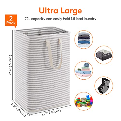 Lifewit 2 Pack Laundry Hamper Large Collapsible Laundry Baskets, Freestanding Waterproof Clothes Hamper Storage Basket With Easy Carry Extended Handles For Clothes In Laundry Room Bedroom Bathroom College Dorm For Adults, Grey,2 X 72L #TOP2
