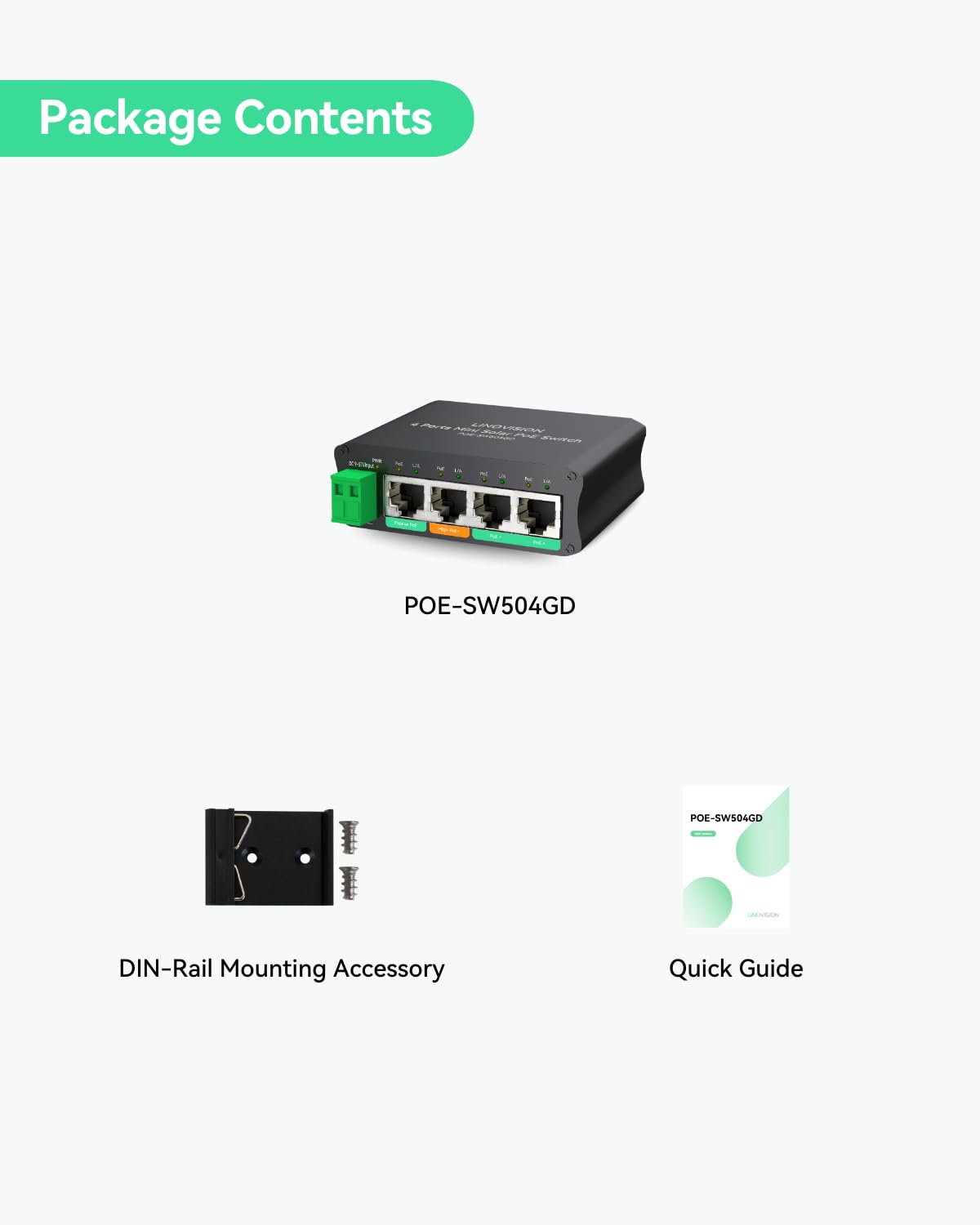 LINOVISION Il mini switch PoE solare a 4 porte funziona direttamente con batterie DC12V o DC24V e fornisce 2 porte PoE+, 1 porta PoE+ alta per telecamere PTZ di grandi dimensioni e 1 porta PoE passiva