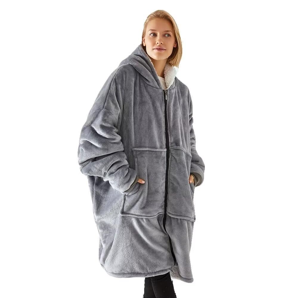 Pahajim Felpa Coperta con Cappuccio Oversize Coperta Indossabile Donna con Cerniera Flanella Calda e Morbida Felpe con Cappuccio per Adulti, Uomo, Donne, Adolescenti 90x120 cm