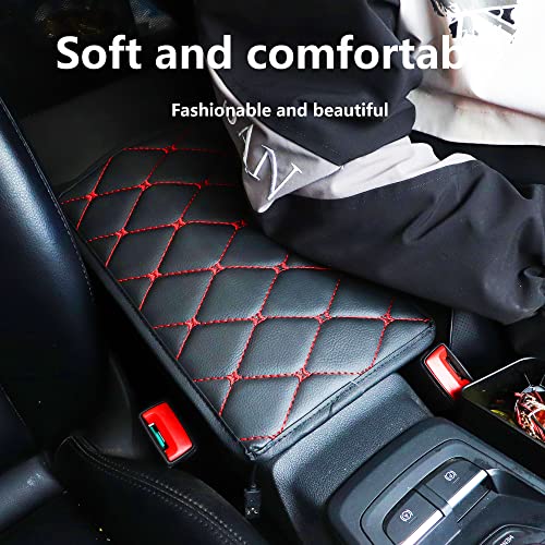 Center Console Cover,Soft Comfortable Pu Leather Car Armrest Cushion,Waterproof And Anti-Scratch Armrest Seat Box Cover Profector,Car Interior Accessories Universal For Suv/Truck/Vehicle (Black/Red) #TOP3