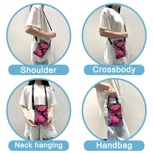 Image of Neoprene Cell Phone Sleeve Pouch Case Bag with Crossbody Strap Neck Lanyard for Women 7.5 X 4.3 in Beautiful Flowers