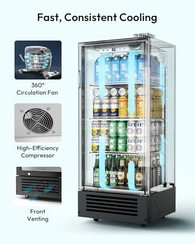 Image of EUHOMY 6 Cu.Ft Commercial Refrigerators with Double-Tempered Glass Door, Beverage Refrigerator with Lock and Adjustable Shelves, Display Fridge with LED Light for Bar, Office, Restaurant, ETL Listed