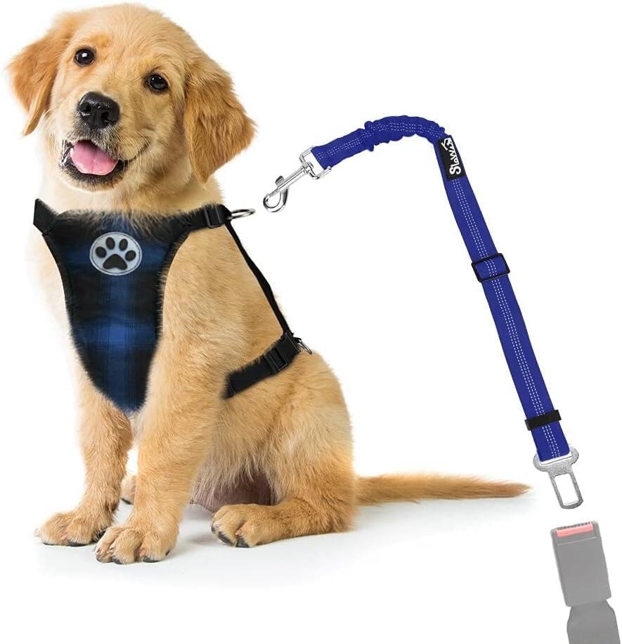 SlowTon Dog Car Harness Seatbelt Set, Pet Vest Harness with Safety Seat Belt for Trip and Daily Use Adjustable Elastic Strap and Multifunction Breathable Fabric Vest in Vehicle for Dogs โ image 1