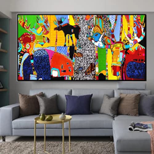 Peinture moderne en toile et affiches colorées de dessin animé d'animal pour déco murale 50x100