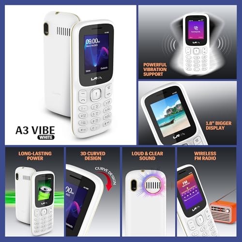 Image of Lava A3 Vibe Dual Sim Keypad Mobile Phone | 1750mAh Big Battery | 1.8 inch Large Display | 7 Languages Read & Write Support | Vibration Alert (White Beige)