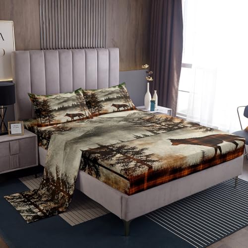 jejeloiu Fox Fitted Sheet for Girls Boys Kids Twin Size Farmhouse Bedding Set Room Decor Rustic Cabin Lodge Bed Sheets Set Wildlife Orange Brown 3Pcs Soft