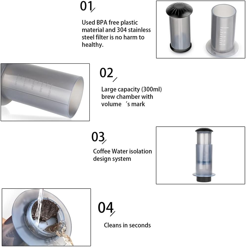 Portable Coffee Machine Press Maker Manual with 50PCS Filter Paper forCamping Picnic